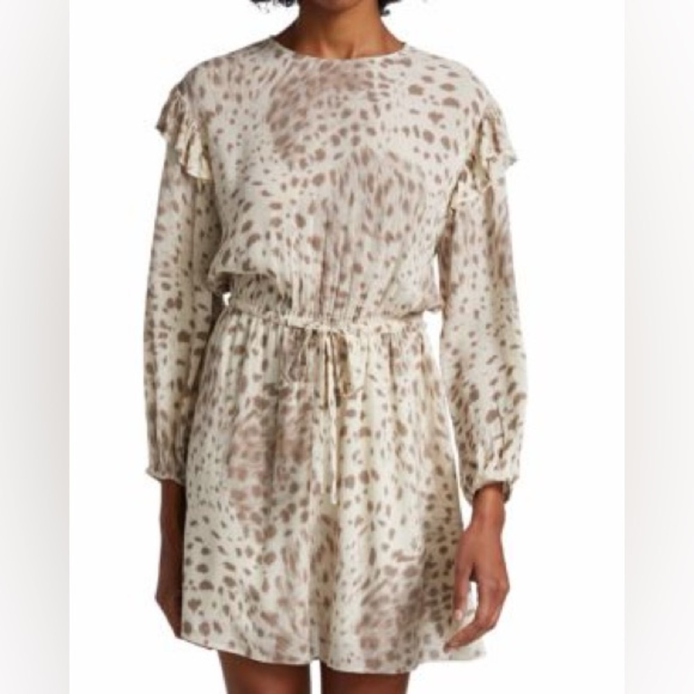 Rails Size Small Ora Puma Chiffon Ivory Beige Brown Animal Print Mini Dress - Picture 7 of 15
